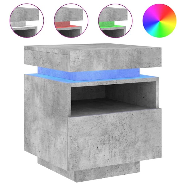 Betono spalvos naktinis staliukas su LED